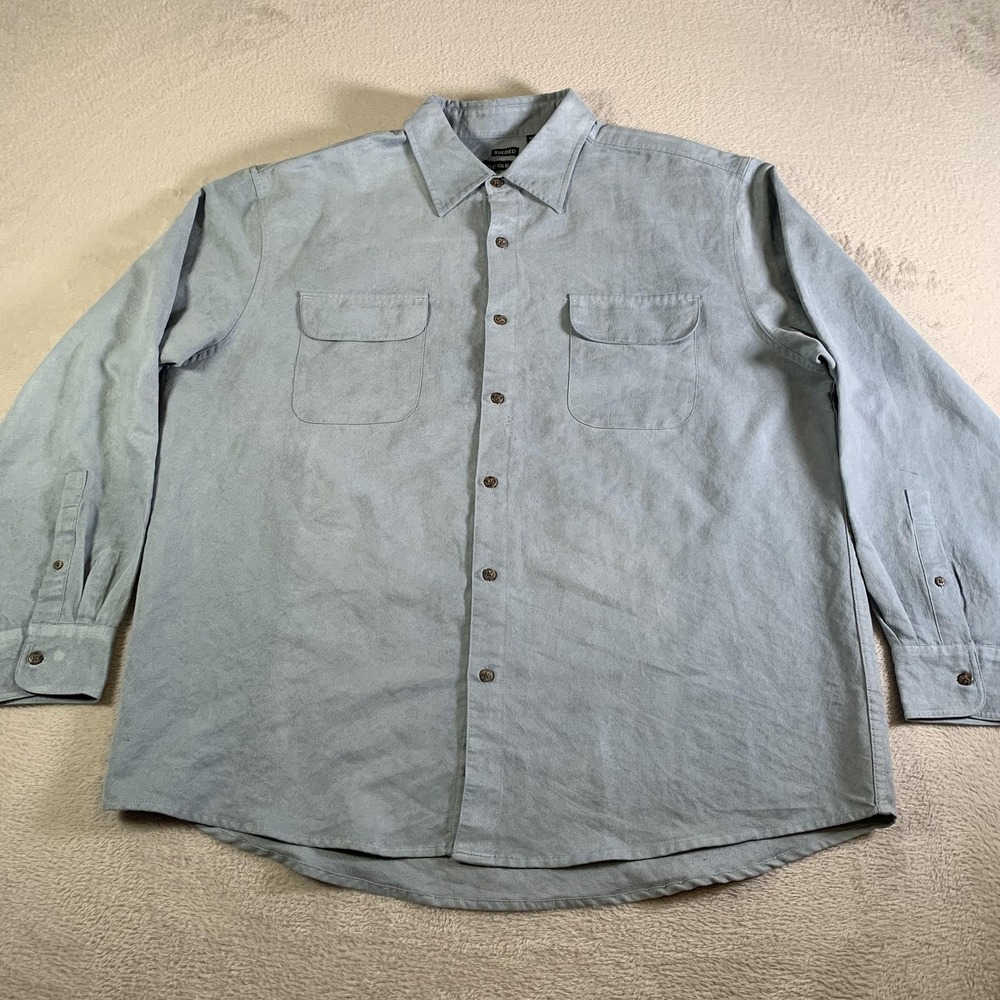 Vintage George Shirt Mens XL Blue Sueded Microfiber Long Sleeve Casual Button Up